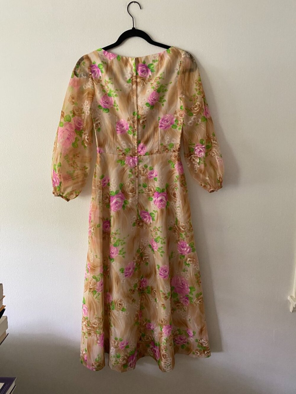 Vintage 1970s Floral Rose Prairie Boho Maxi Long Sleeve Gown Small Handmade - Picture 3 of 7